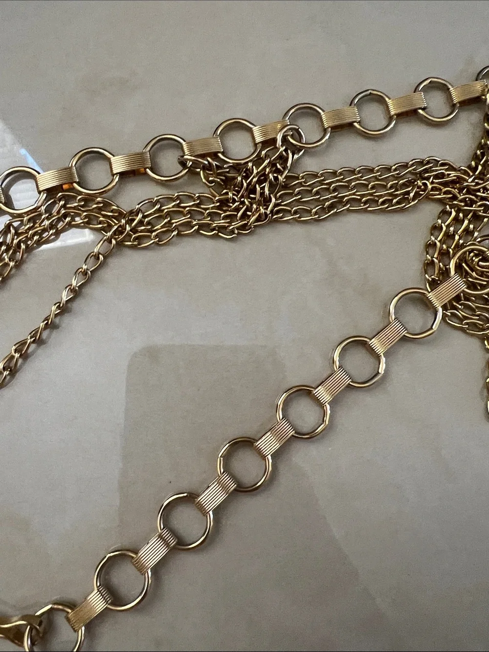 Vintage Gold-Tone Multi Chain Waist Belt with Tassel